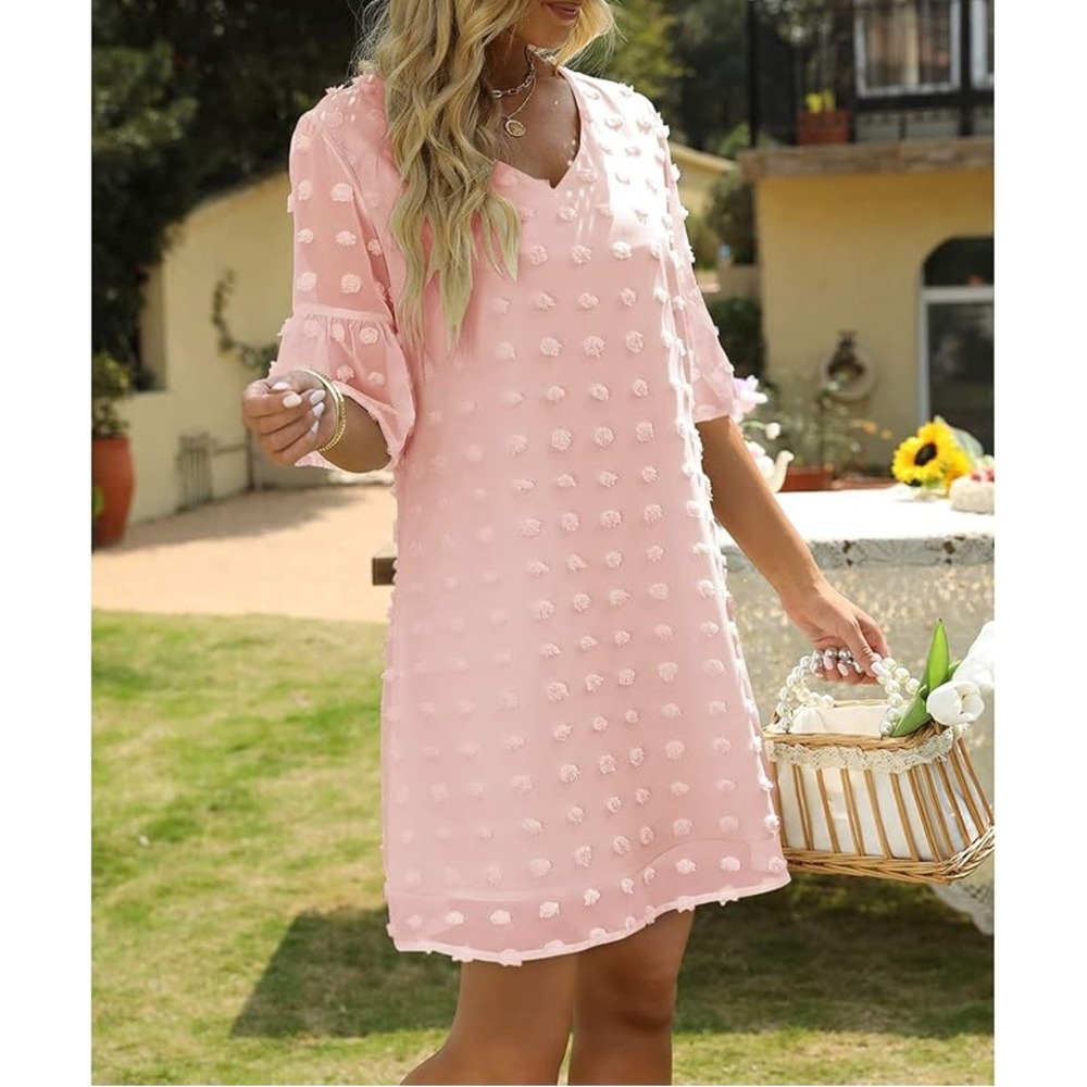 Pastel Pink Swiss Dot Oversize Shift Dress Small Angelcore Softgirl Fairy Spring